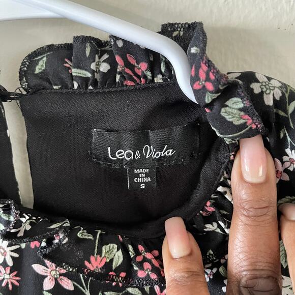 Lea & Viola Dress Womens S Black Floral Print Cottagecore Boho Casual Prairie - Picture 6 of 10